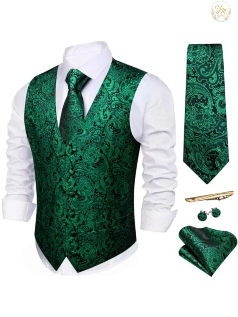 Men's Suit Vest Set 5 Pieces Silk Paisley Wedding Formal